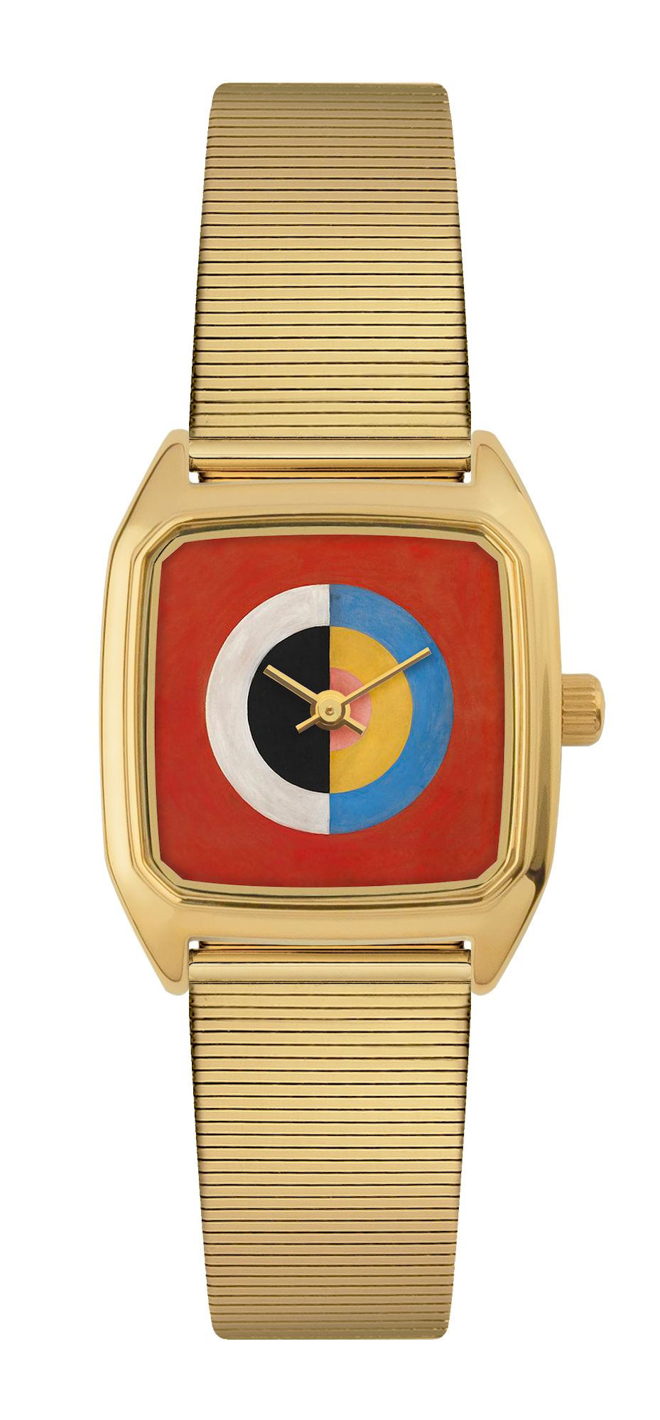Montre LAPS Swan dorée, cadran carré tirage d'art, bracelet en maille dorée