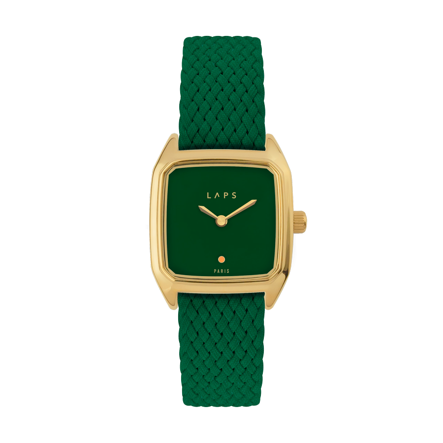 Square Women's Watch, LAPS, Prima Oria Green Model with Perlon Green Strap
