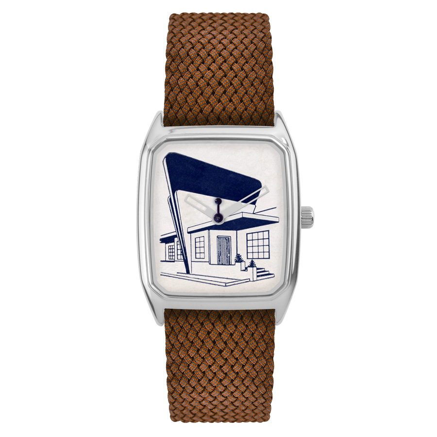 Rectangular Women's Watch, LAPS, Signature Streamline Model with Perlon Tabacco Strap