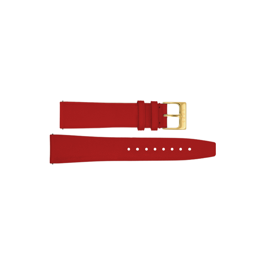 18mm LAPS Watch Strap - Red Leather - Gold Buckle - Signature Size