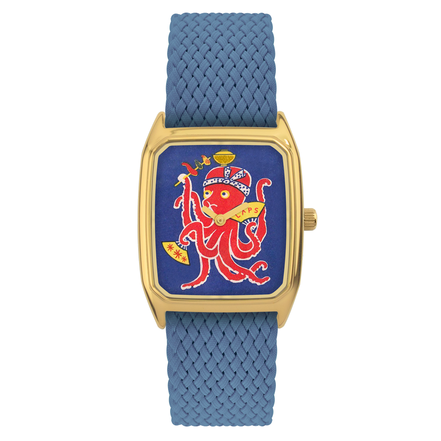 Rectangular Women's Watch, LAPS, Signature Polpo Model with Perlon Parisian Blue Strap