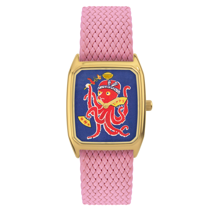 Rectangular Men's Watch, LAPS, Signature Polpo Model with Perlon Pink Strap