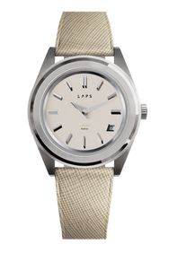 Montre LAPS Arche cadran texturé ivoire et bracelet cuir saffiano crème