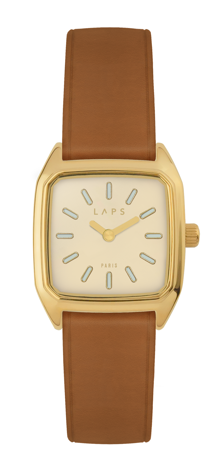 Montre LAPS Bobby dorée à cadran crème et bracelet en cuir camel
