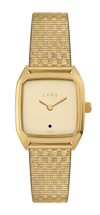 Montre LAPS Oria dorée à cadran laqué couleur ivoire et bracelet en maille damier dorée