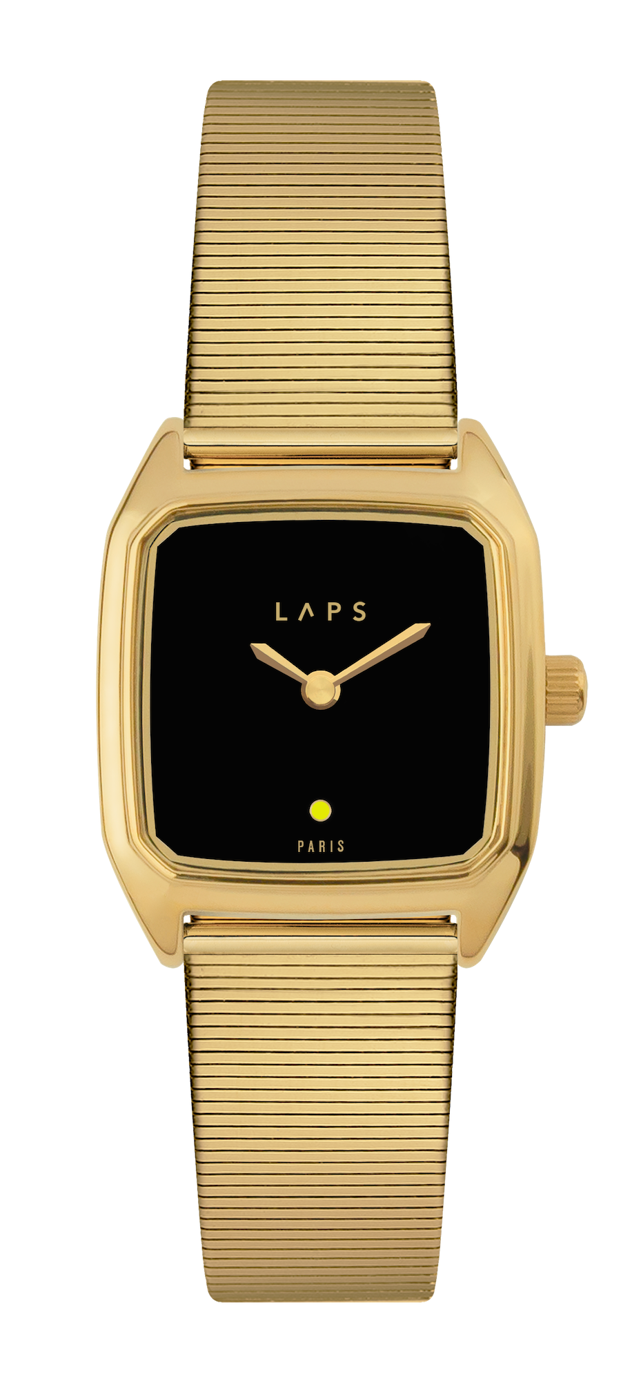 Montre LAPS Oria dorée à cadran laqué couleur noir et bracelet en maille