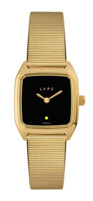 Montre LAPS Oria dorée à cadran laqué couleur noir et bracelet en maille