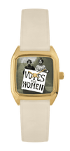 Montre LAPS Suffragettes dorée, cadran tirage d'art, bracelet en cuir crème