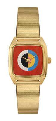 Montre LAPS Swan dorée, cadran carré tirage d'art, bracelet en maille dorée